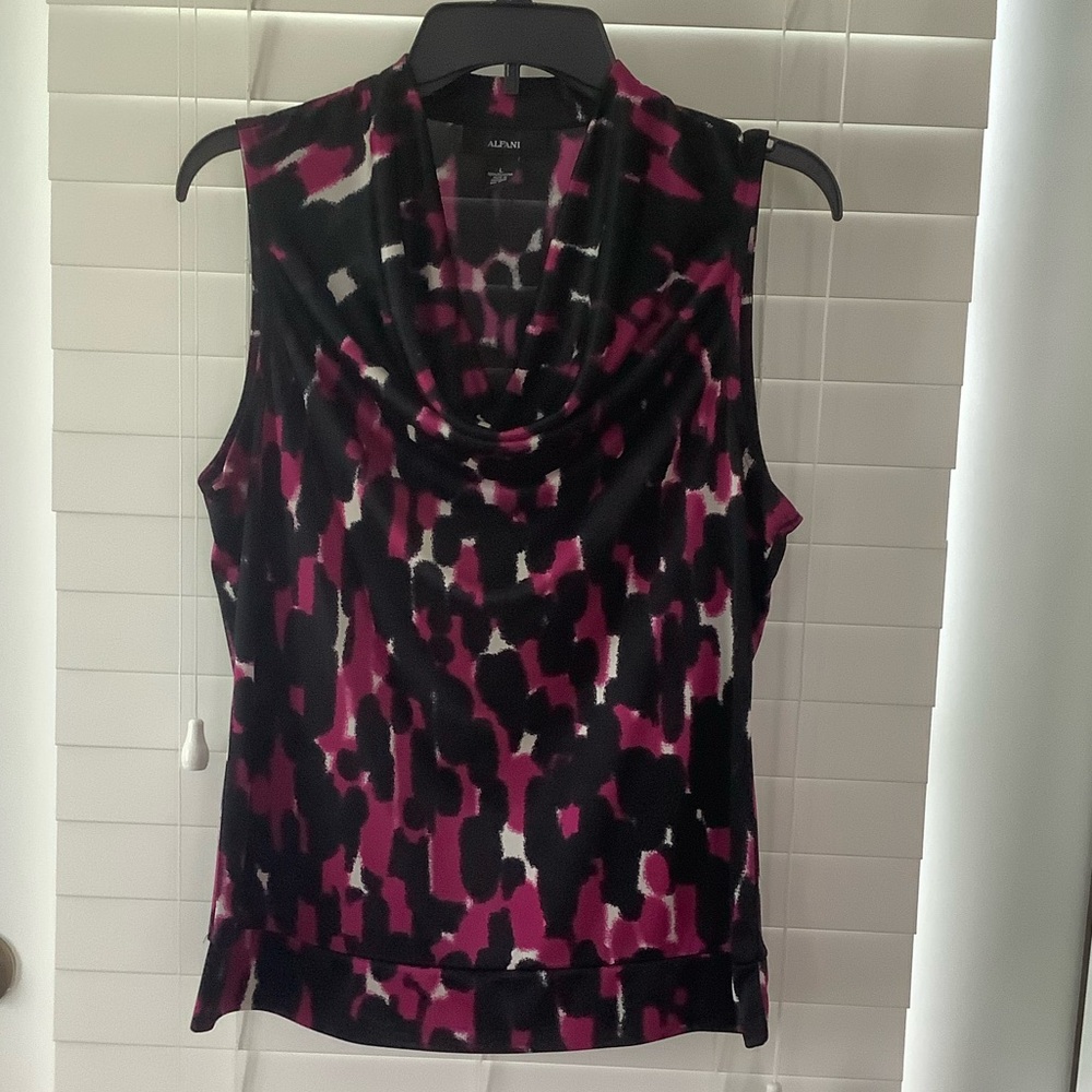 Alfani Cowl Neck Purple and Black Abstract Sleeveless Top Size Large